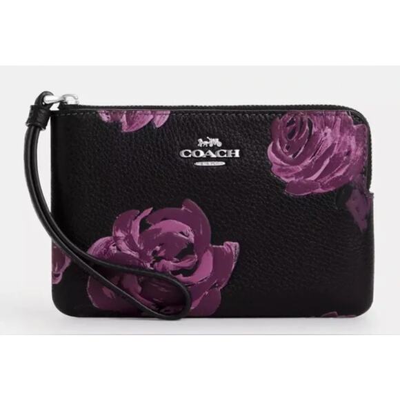 COACH NWT Leather Corner Zip Wristlet Wallet, Floral Print - Picture 2 of 7